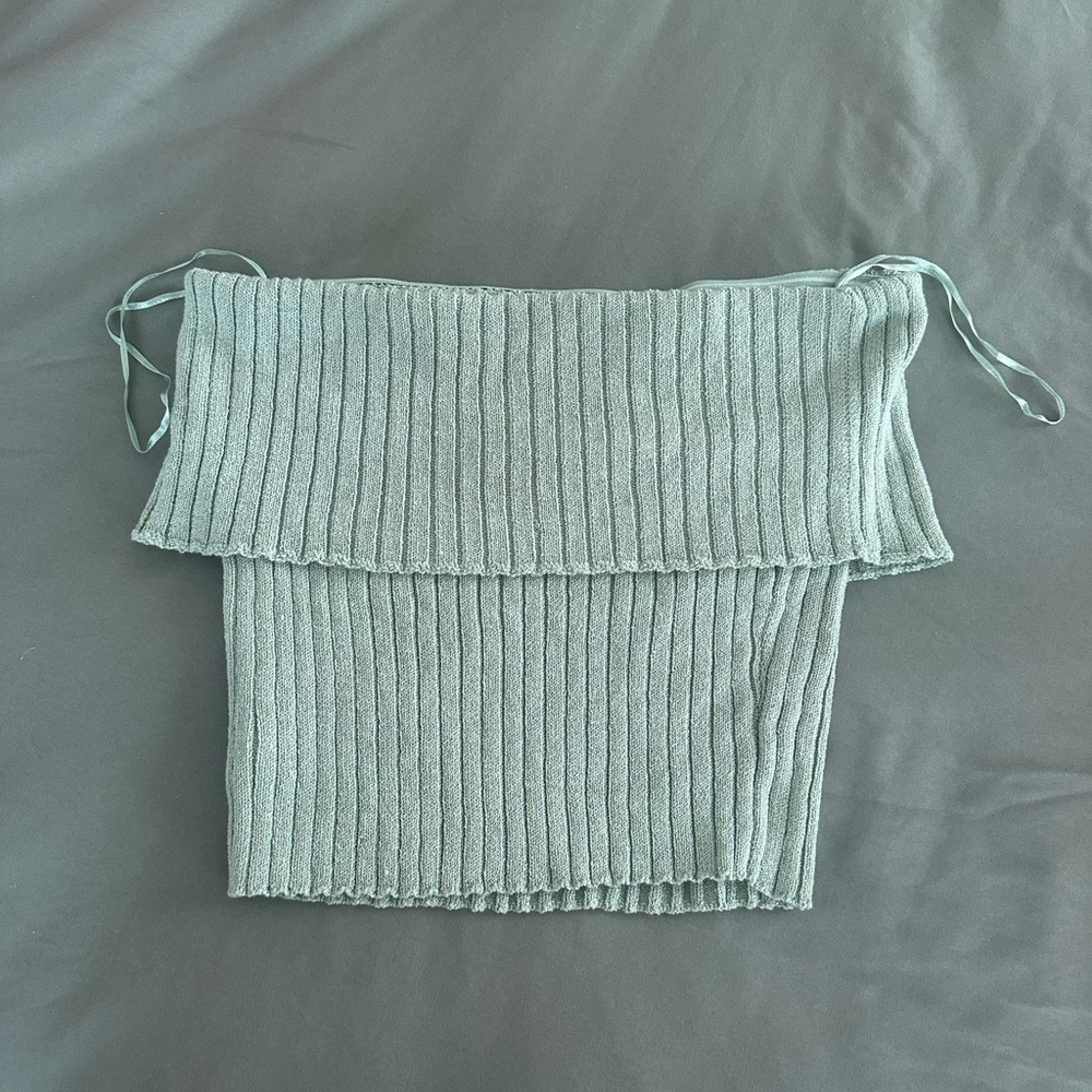 Mint Green Ribbed Off-Shoulder Top